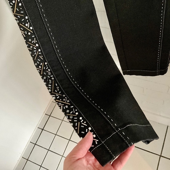 NWOT Escada Y2K Women’s Denim Jeans Blokecore Black Beaded Pockets 8 - Picture 15 of 16